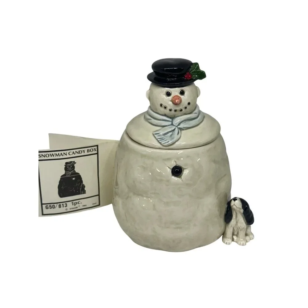 VTG OMC Otagiri Snowman Cookie Jar w/ Dog 6